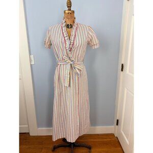 Vintage 1970s Sears Jr Bazaar Rainbow Striped Seersucker Robe Size Small
